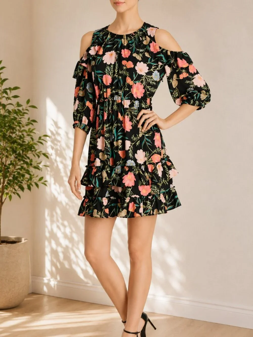 Kate Spade New York Blossom Floral Cold Shoulder Ruffle Dress Size 2
